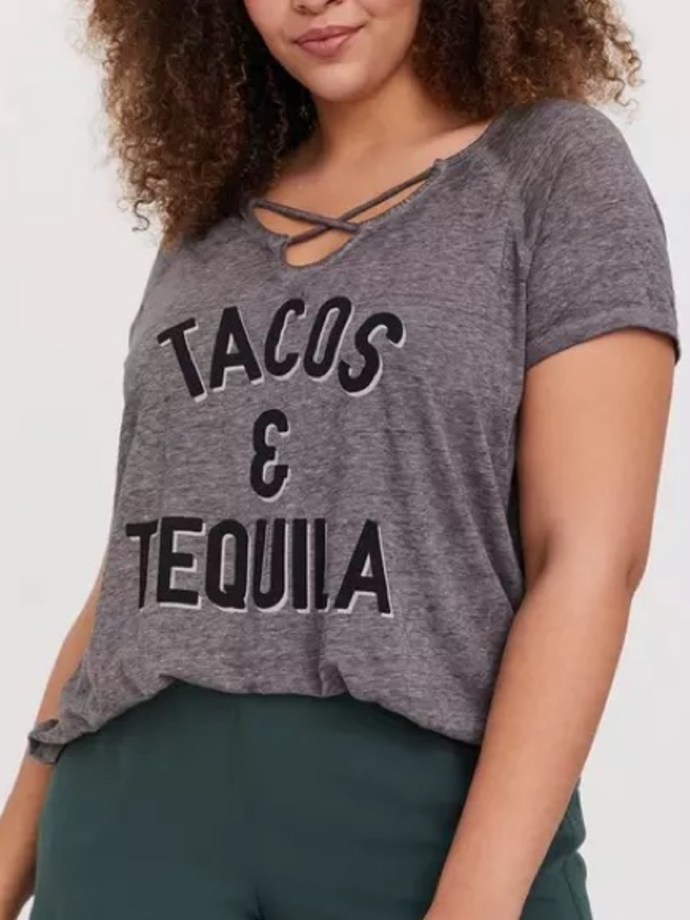 Torrid Tacos & Tequila Gray Burnout Crisscross Graphic Tee size 2x
